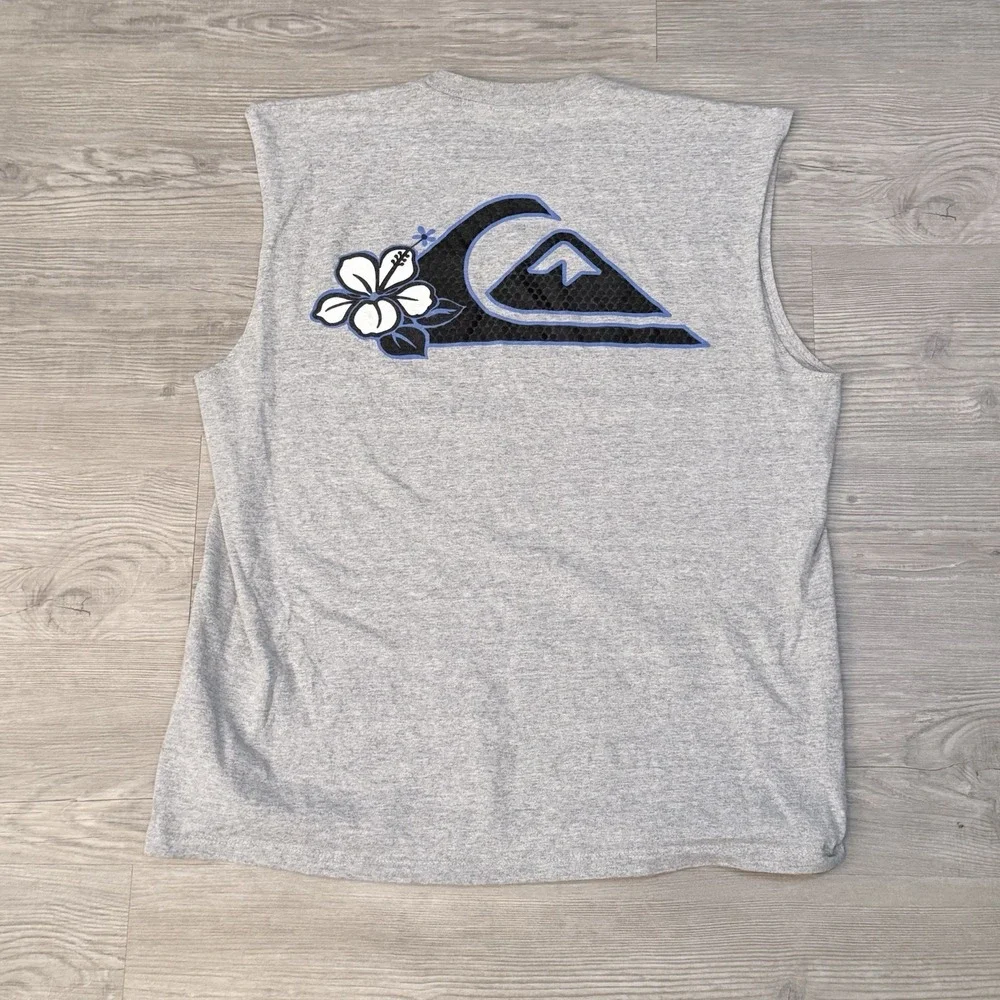 Vintage Y2K Quicksilver Men L Hawaii Sleeveless T-Shirt Floral Logo Surf Skate - Picture 4 of 10
